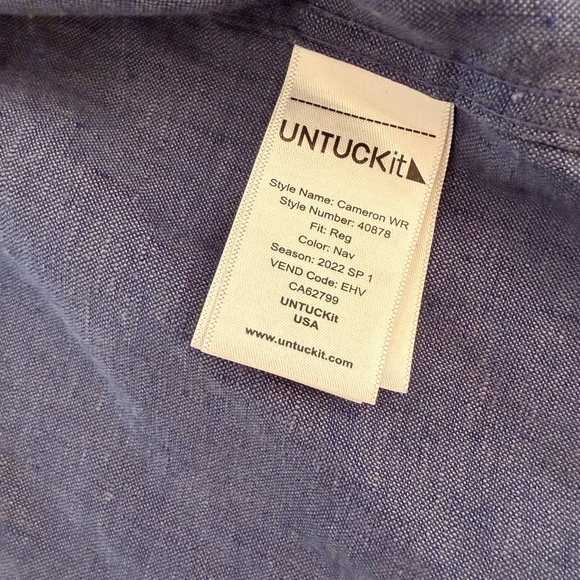 UNTUCKit Cameron WR Blue 100% Linen Short Sleeve Button Front Shirt xxl - Picture 3 of 5